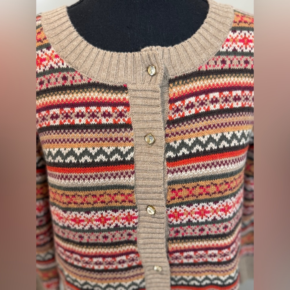 Talbots Fair Isle Cardigan Large Wool Blend Cottagecore Cozy Sweater - Picture 3 of 10